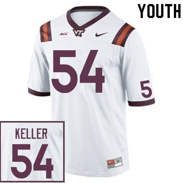 Youth #54 Jaden Keller Virginia Tech Hokies College Football Jerseys Sale-White